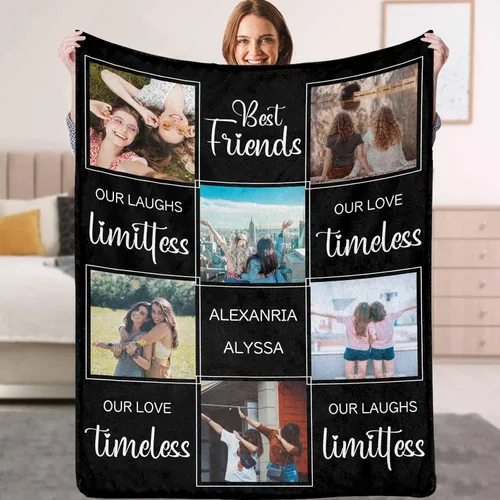 Miniatura 9 de YESCUSTOM Manta personalizada de Friends Forever con collage de fotos y texto, manta personalizada para mejores amigos, mejores amigos, cumpleaños
