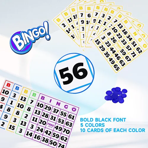 Miniatura 3 de GSE Games & Sports Expert Paquete de 50 tarjetas de bingo multicolor jumbo, números de fuente grandes, cartón de bingo reutilizable para grupos