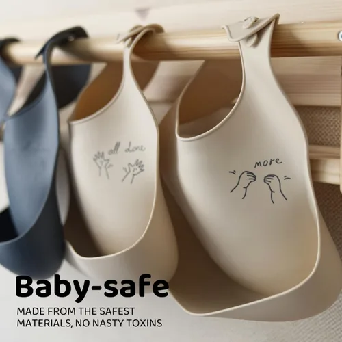 Miniatura 7 de APLAINR Babero de lenguaje de señas para bebé, baberos de silicona para bebés, gráficos ASL, atrapador de alimentos, ajustable, impermeable, suave