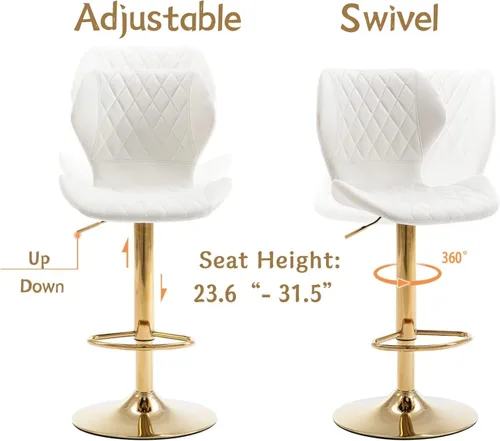 Miniatura 3 de Juego de 4 taburetes de bar color beige, sillas giratorias de altura de mostrador con respaldo de terciopelo, taburetes de isla de cocina para bar