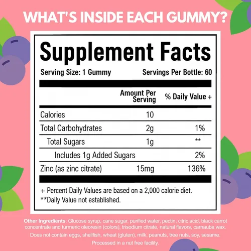 Miniatura 4 de Viteey - Gomitas de zinc para niños, 15 mg, sabrosas gomitas masticables con sabor a bayas Immune Support - Powerful Natural Antioxidant, Kids
