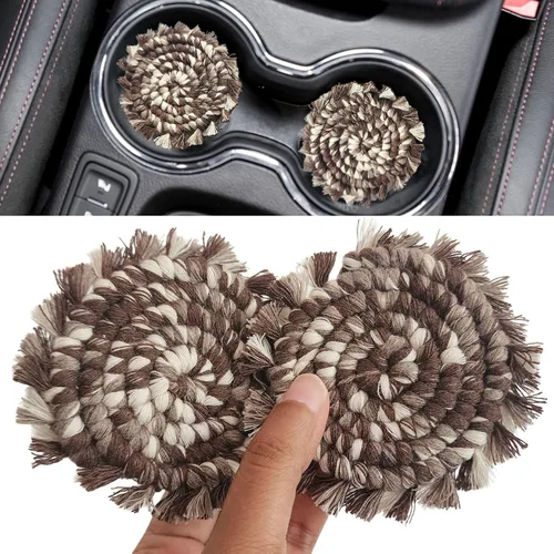 Miniatura 10 de Posavasos de Algodón para Automóvil 2 piezas Posavasos para Tazas de Automóvil Lindos Accesorios de Automóvil para Mujeres Posavasos para Portavasos