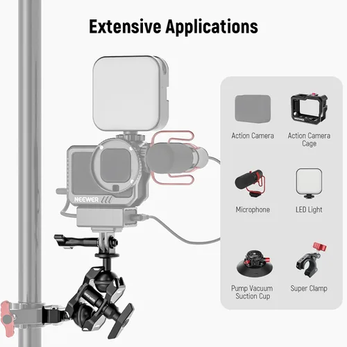 Miniatura 6 de NEEWER Brazo mágico compatible con GoPro 13 Hero 12 11 10 DJI Osmo Action 4 3 Insta360 One X3 GO3 SmallRig, adaptador de brazo articulado