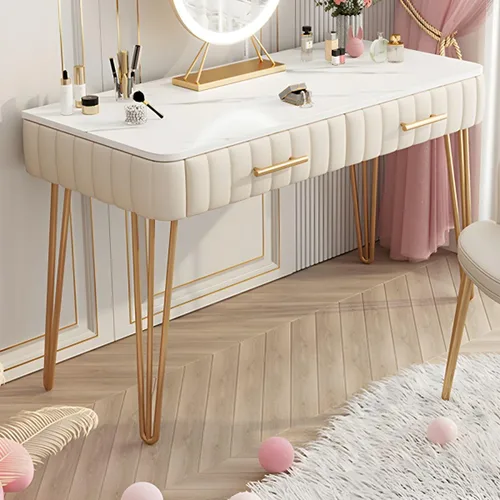 Miniatura 8 de Glam - Mesa de tocador de maquillaje con 2 cajones y cajones de cierre suave, escritorio de tocador con patas de hierro para dormitorio, 23.5