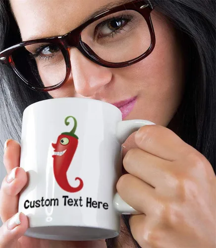 Miniatura 5 de Taza de café divertida personalizada Taza de café Chili Pepper Taza de té de cerámica blanca 11 onzas Texto personalizado aquí