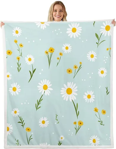Miniatura 21 de Manfei Manta de margaritas, manta de flores amarillas y blancas para sofá, manta de cama de jardín botánico para niños y niñas, decoración