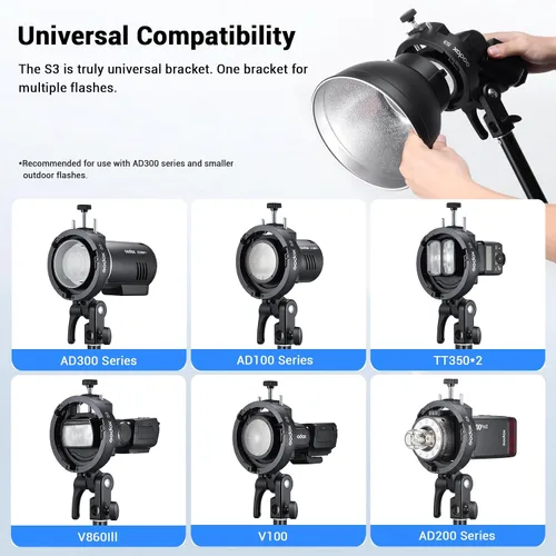 Miniatura 3 de Godox Soporte para flash S3 tipo S con soporte Bowens para Godox AD100 AD200 Pro II AD400 Pro II TT600 TT685II V100 V1 V1Pro TT350S V860III- S2