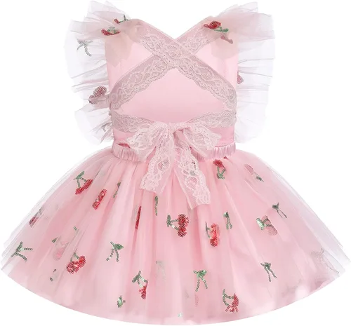 Miniatura 3 de Vestido para sesión de fotos de fiesta de cumpleaños con espalda descubierta para bebé, niña, mariposa, fresa, volantes, princesa, pastel, fiesta
