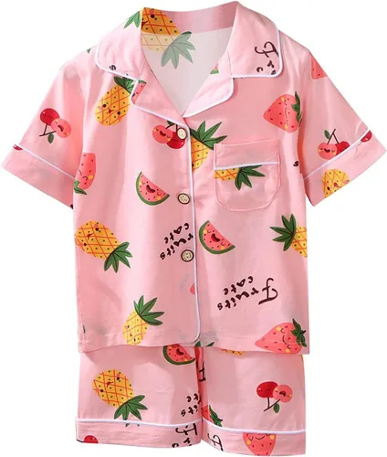 Miniatura 2 de TBUIALL Conjuntos de ropa para niñas pequeñas, niños y niñas, estampado de aire acondicionado, traje de manga corta, pijama, pantalones deportivos
