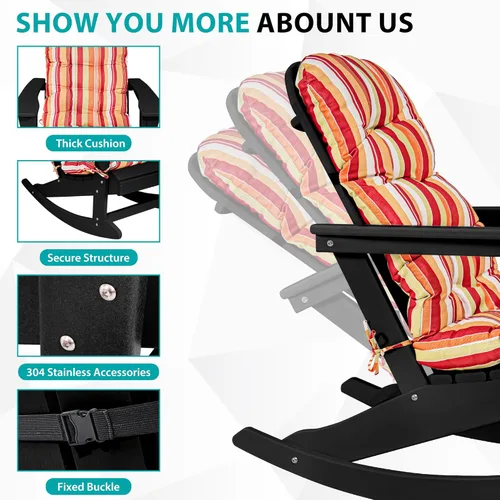 Miniatura 5 de Sundale Outdoor Adirondack - Mecedora con cojín, plástico de polietileno de alta densidad para todo tipo de clima, resistente al agua para Negro