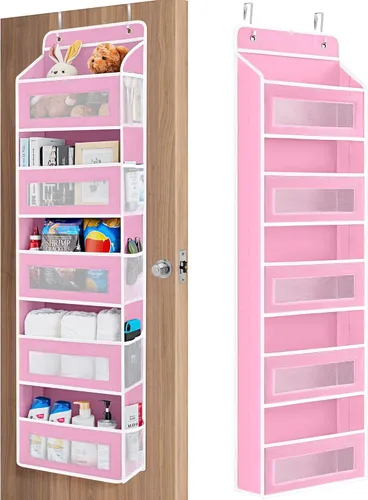 Miniatura 12 de JARLINK Organizador de almacenamiento sobre la puerta, organizador de puerta colgante de 5 estantes con 5 bolsillos de gran capacidad, anti