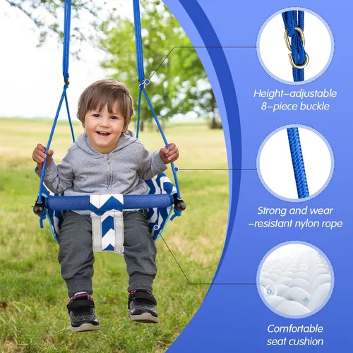 Miniatura 5 de Columpio para niños pequeños – Cómodo columpio para bebés al aire libre e interior, asiento de columpio para niños para patio trasero, arnés de Azul