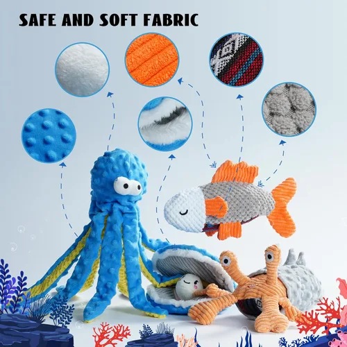 Miniatura 7 de Nocciola Paquete de 4 juguetes chirriantes para perros masticadores agresivos, cuerda de peluche resistente y duradera, juguete masticable