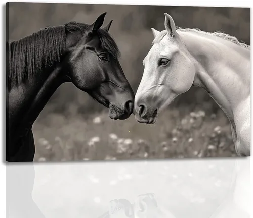Lienzo de caballo para pared, diseño de animales en blanco y negro, pintura de caballos para pareja, arte enmarcado para sala de estar, dormitorio,