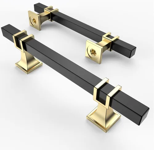 Miniatura 20 de Asidrama - Paquete de 10 manijas para alacena de 3 pulgadas (76mm) de color negro mate y dorado, tiradores para gabinete, accesorios para gabinete