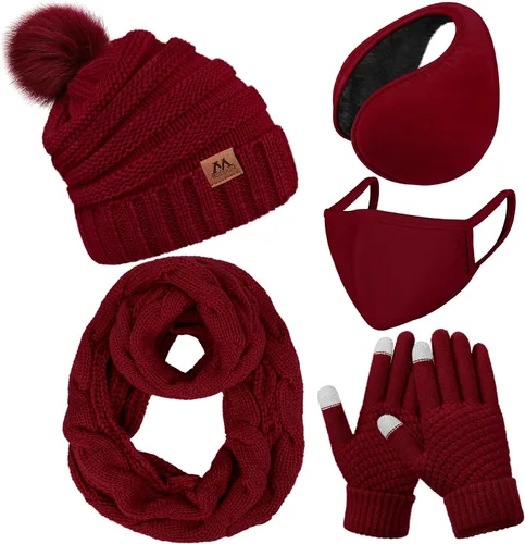 Motarto Conjunto cálido de invierno, gorro de punto, bufanda y guantes calentadores de oídos, para hombres y mujeres, cubierta cálida para clima frío