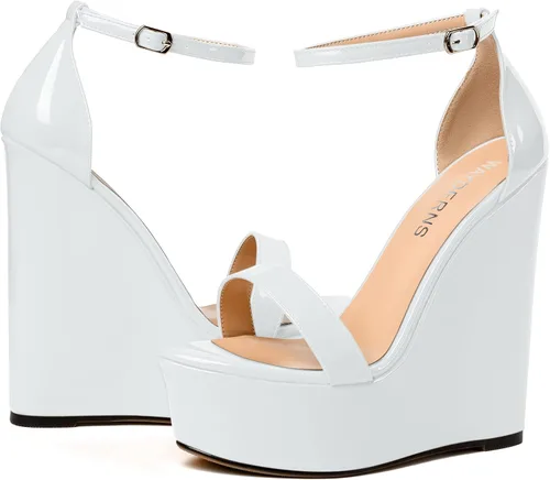 Miniatura 6 de WAYDERNS Sandalias de tacón alto con plataforma y correa de tobillo para mujer, con hebilla de noche, puntera abierta, de moda, de charol, de 6