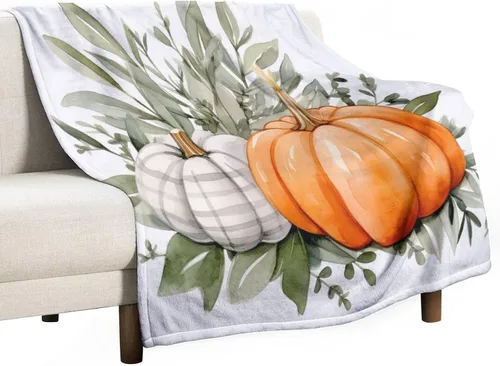Miniatura 30 de Manta de lana cuadriculada con diseño de calabaza, hojas de arce, Acción de Gracias, manta de cama para otoño, Acción de Gracias, ligera, súper