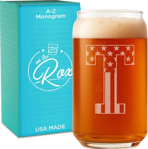 Miniatura 19 de Vaso en forma de lata de cerveza con monograma grabado - bandera de EE.UU.