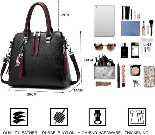 Miniatura 2 de Dayfine Bolso de mano de cuero para mujer, bolso de mano con asa superior, bolso de hombro con cremallera, bolso cruzado, lindo colgante de gato