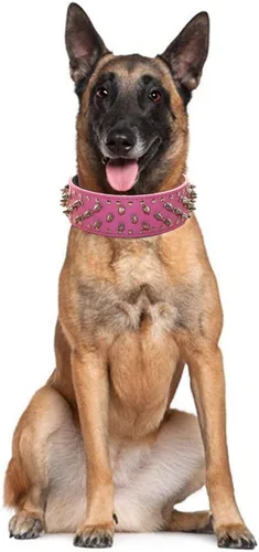 Miniatura 2 de Serijoars Collar de Perro con Pinchos y Tachuelas, Collar de Perro de Cuero PU, Collares Ajustables para Mascotas de Raza Mediana o Grande (S, Negro)