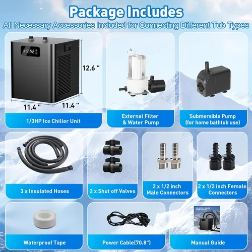 Miniatura 8 de Enfriador de baño de hielo para bañeras frías, enfriador de inmersión en frío mejorado de 1/3 HP con filtro externo y bomba, refrigeración de bajo