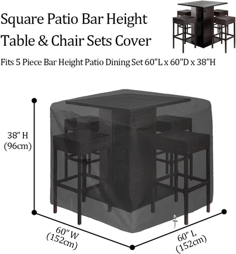 Miniatura 2 de Juego de 5 piezas de altura de barra para muebles de patio, fundas impermeables para exteriores, 60 pulgadas, cuadrados de altura de barra de patio