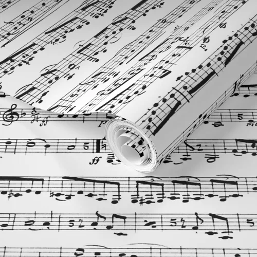 Miniatura 2 de Muestras de papel tapiz extraíbles, color blanco y negro, notas musicales, músico, piano musical, papel pintado prepegado Spoonflower