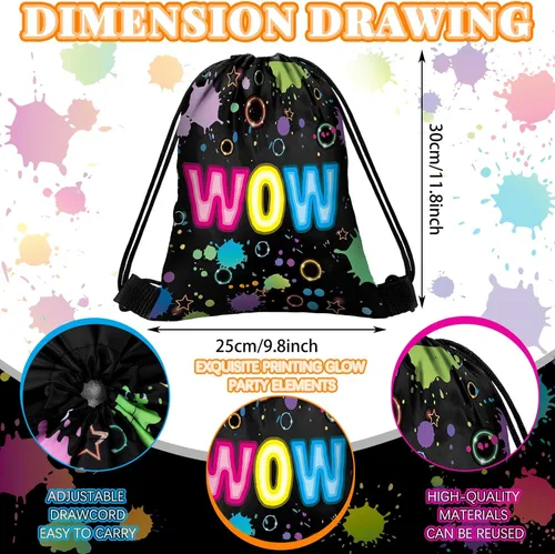 Miniatura 2 de Talltalk Paquete de 32 bolsas con cordón de neón para fiesta, bolsas de neón con luz, bolsa de caramelo de neón para cumpleaños, decoración