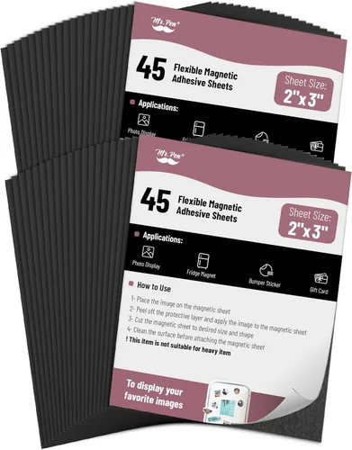 Mr. Pen - Hojas magnéticas adhesivas, 2" x 3", paquete de 45, hoja magnética, papel magnético, hojas de papel magnético, hojas magnéticas con