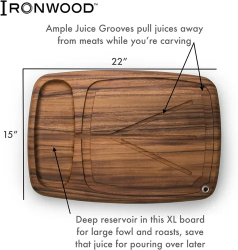 Miniatura 4 de Ironwood Gourmet Kansas City - Tabla de tallar grande con canales de jugo, 22 x 15 x 2.5 pulgadas, madera de acacia