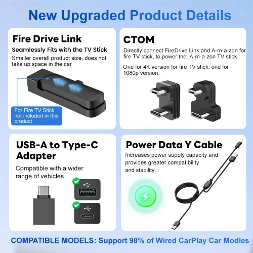 Miniatura 8 de Carlinkit Car TV Mate solo para automóviles con función CarPlay con cable de fábrica, compatible con Fire TV Sticks, transmisión sin problemas,