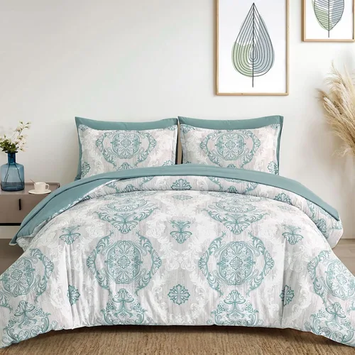 Miniatura 12 de WONGS BEDDING - Juego de edredón negro tamaño full, textura damasco dorado, juego de 7 piezas en una bolsa, de microfibra - 1 edredón, 1 sábana