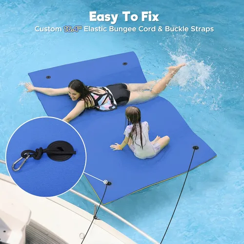 Miniatura 4 de WARMOUNTS Lily Pad Floating Mat, 7/8/9/13/15.5 FT Floating Mat, 3-Layer Tear-Resistant XPE Foam Floating Water Mat with 16.4' Elastic Bungee Tethers