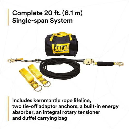 Miniatura 3 de 3M DBI-SALA Sayfline 7600502 Sistema de línea de vida horizontal, cuerda Kernmantle de 20 pies con tensor, absorbente de energía, dos adaptadores