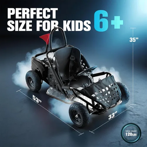 Miniatura 5 de Go Kart eléctrico, auto eléctrico de 48 V, marco tubular de acero, cinturón de seguridad, neumáticos todo terreno de 13 pulgadas, control de Negro