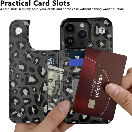 Miniatura 3 de Funda tipo cartera de piel con tapa compatible con iPhone 13 Pro Max de 6.7 pulgadas, para mujeres y niñas con tarjetero y doble cierre magnético