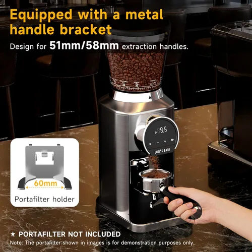 Miniatura 7 de Molinillo de café cónico con rebabas de acero inoxidable de 1.575 pulgadas, 34 ajustes de molienda y antiestático, molinillo eléctrico para expreso