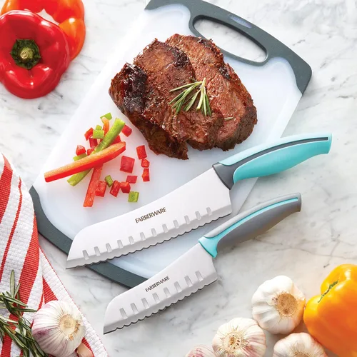Miniatura 5 de Farberware Precise Slice - Juego de cuchillos Santoku, 2 piezas, azul y gris