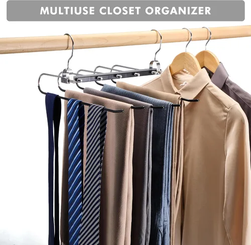 Miniatura 8 de HOUSE DAY Perchas para pantalones que ahorran espacio, perchas de madera para armario, antideslizantes, multifuncionales, organizador de pantalones