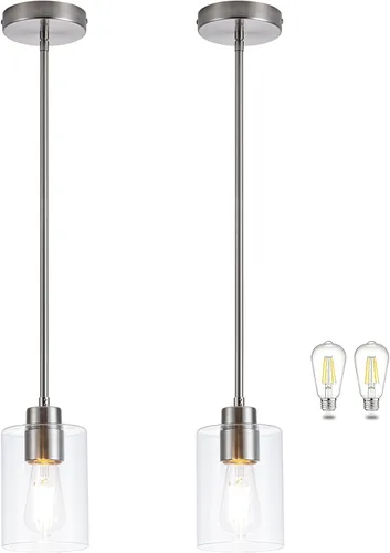 Miniatura 18 de MAYNA Lámpara colgante de granja de 1 luz, lámparas de jaula de metal negro con cadena ajustable y pantalla de vidrio, luces colgantes para isla