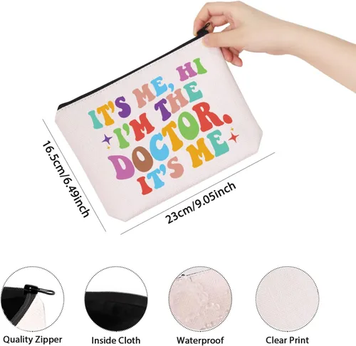 Miniatura 2 de TSOTMO Bolsa de maquillaje para médico, regalo para dentista y doctora, soy yo, hola soy el doctor, soy yo, regalo para doctora, Beige, Médico