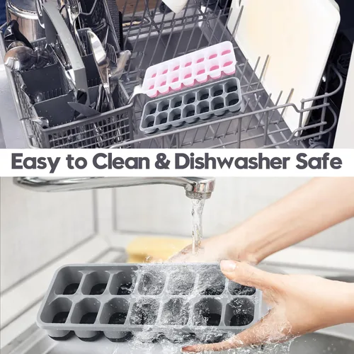 Miniatura 4 de Paquete de 4 bandejas para cubitos de hielo, fáciles de liberar y flexibles, bandejas de silicona para cubitos de hielo de 56 piezas con tapa