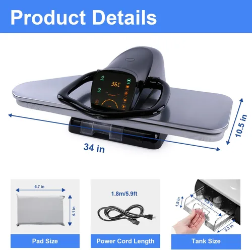 Miniatura 4 de Prensa de plancha de vapor grande de 34 pulgadas con pantalla táctil LED, prensa de vapor de 1800W con 5 ajustes de tela, conversión de idioma e