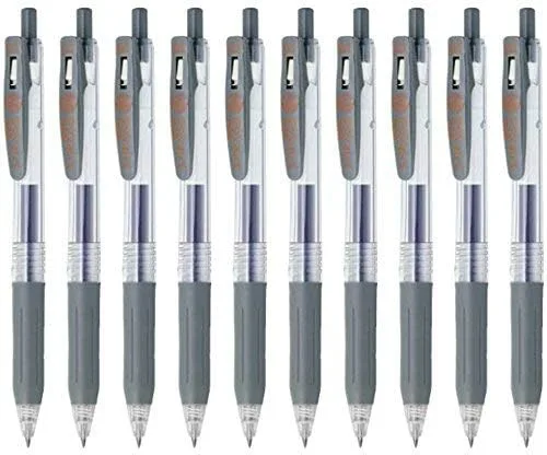Zebra Sarasa Clip 0.3 Bolígrafo retráctil de tinta de gel, agarre de goma, 0.012 in, tinta gris, juego de 10 unidades