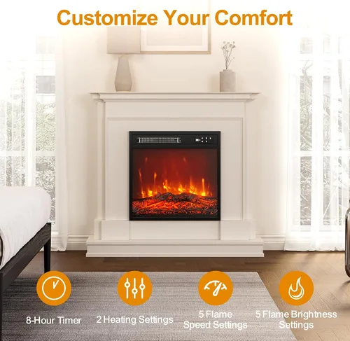 Miniatura 4 de Royalcraft Inserto de chimenea eléctrica de 18 pulgadas, calentador de chimenea empotrado con control remoto, calentador pequeño con bajo ruido