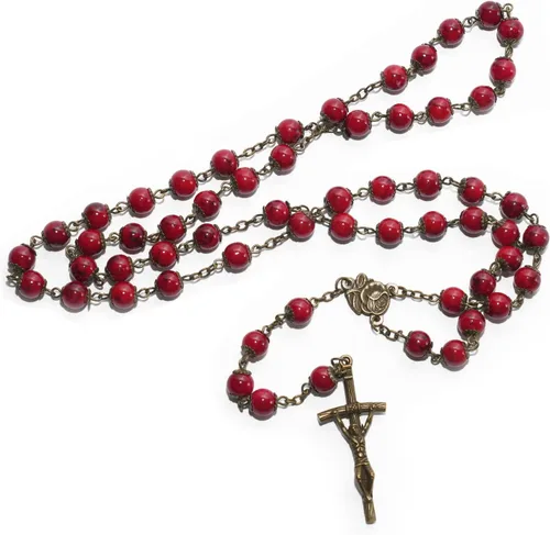 Miniatura 6 de MelinSam Cruz de pared de crucifijo, cruz católica hecha a mano con cuentas de rosario de madera, collar con colgante y piedras inspiradoras