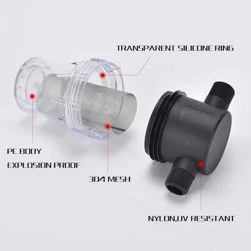Miniatura 4 de Filtro de agua de 2 piezas, filtro de tubo giratorio, cubierta de nailon PA66, cuenco de policarbonato con pantalla de acero inoxidable 304 de malla
