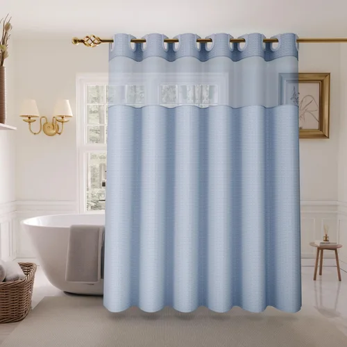 Miniatura 19 de Inhousolu - Cortina de ducha sin gancho con juego de forro de tela a presión, tejido waffle 230 GSM dobladillo con peso, impermeable y lavable