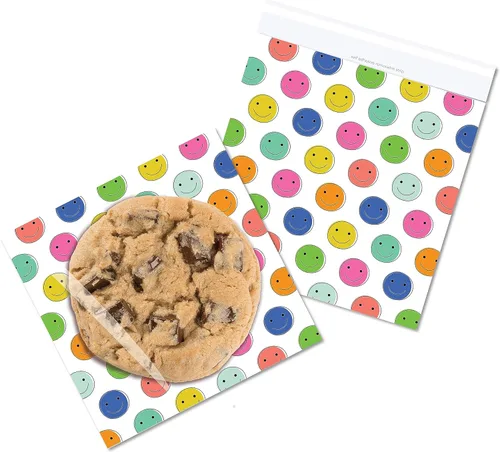 Bolsas de celofán prémium para panadería, bolsas autosellantes transparentes para regalos, hornear y fiestas, 100 unidades, 5 x 5 pulgadas Caras